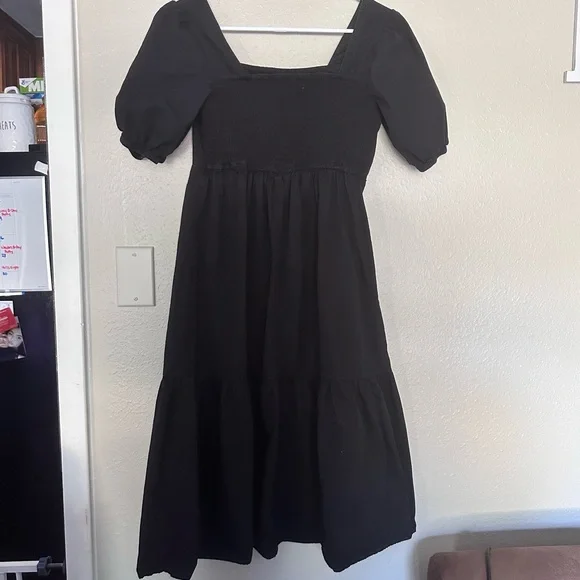 Jessica Simpson Black Midi Dress With Puff Sleeves Size Small - Picture 2 of 8